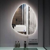 Nordic frameless hanging mirror water drop shaped bathroom luminous irregular mirror touch LED smart bathroom mirror