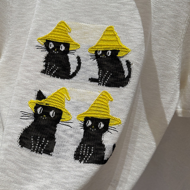 [Special Clearance] Embroidered Cat Short-Sleeve Loose Round Neck Knit Top Thin T-Shirt for Women, Summer, Age-Reducing, Versatile, Casual