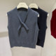 [Special Clearance]Fashionable V-Neck Bow-Tie Sleeveless Wool Knit Top for Women, Versatile and Slimming Trendy Top