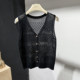 Fashionable crochet hollowed-out, versatile and slim V-neck single-breasted sleeveless knitted vest