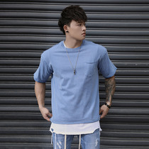 BLUESFL short sleeve men summer original wash water trend T-shirt casual muscle men gym sports training top