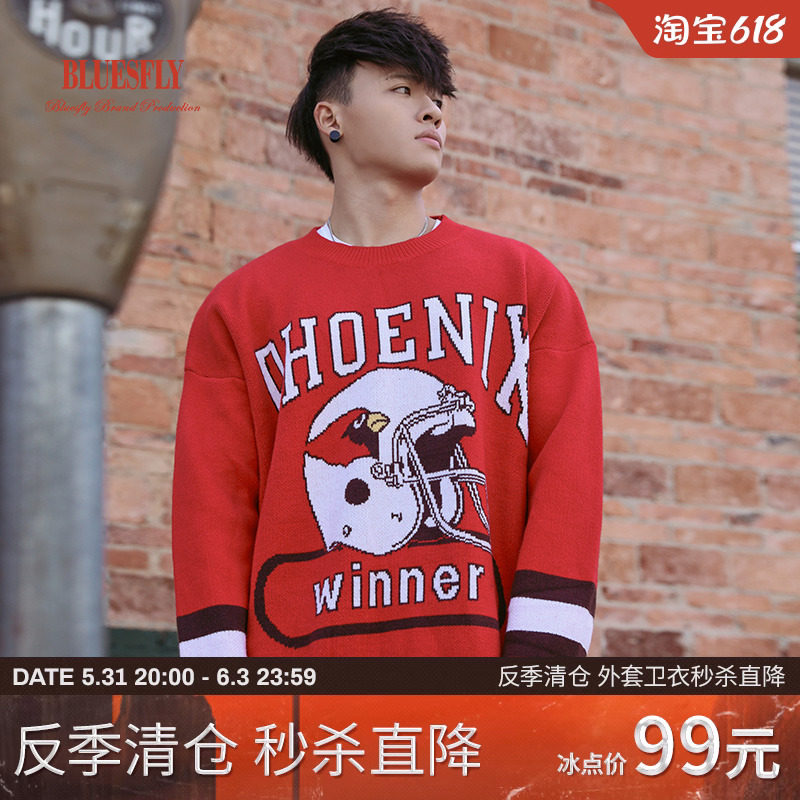 BluesFly Original Trend Pattern Case Lifted and Roll-collar Warm Embroidery Sports Sweater Autumn Winter Sweater Men