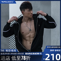 BLUESFLY High Street Wind Black Hooded Sports Jacket Fitness Training Zip Top Quick Dry Autumn Men