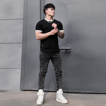 BLUESFLY jeans men summer thin loose casual trend wash water slim fitness sports fitness training trousers