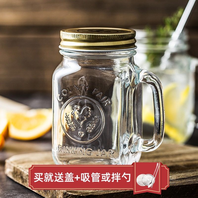 Libbey Libby Glass Vintage Cock Cup Juice Mason Cup Coffee Transparent Creative Water Cup with Lid