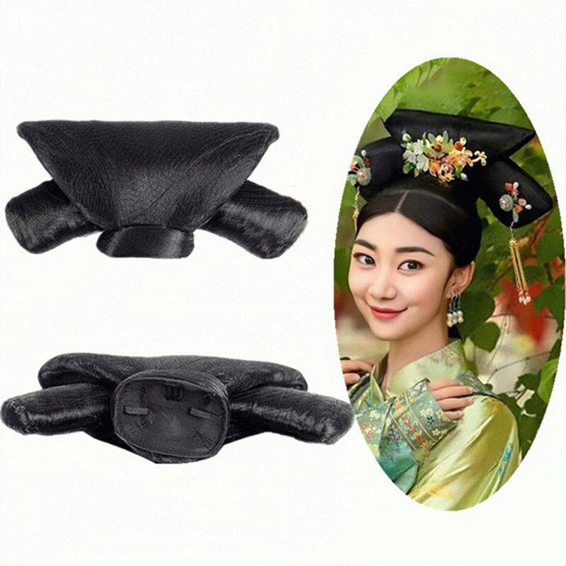 Ancient costume trumpet girl flag head wig Qing Dynasty imperial concubine style hair bun high temperature silk ancient style new black