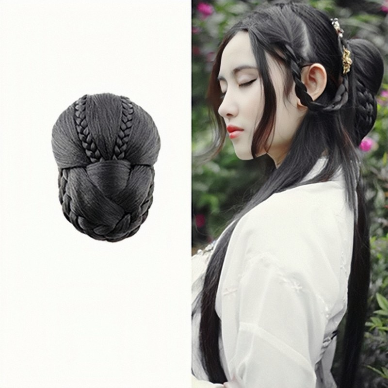 Antique wig hair bun soft horn pad hair new Hanfu ancient style flower thousand bone mixed silk hair bag black vertical snake bun