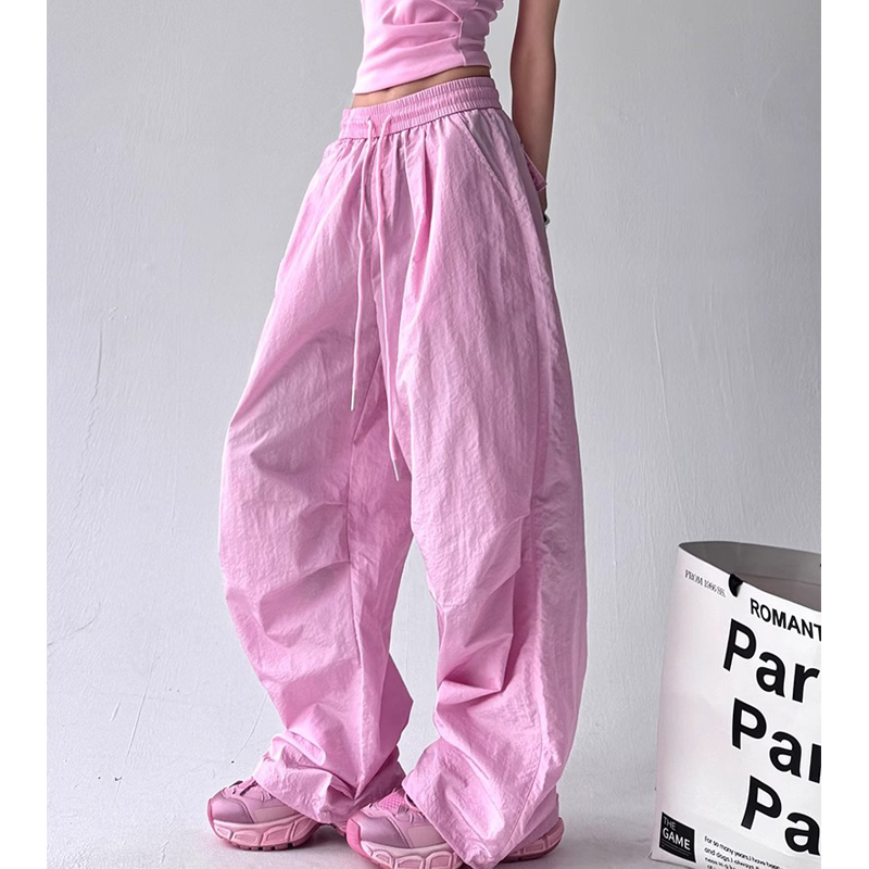 Ader Pink American-Style Cargo Pants for Women 2026 Summer Dopamine Outfit Casual Sports Drape Straight Wide-Leg Pants