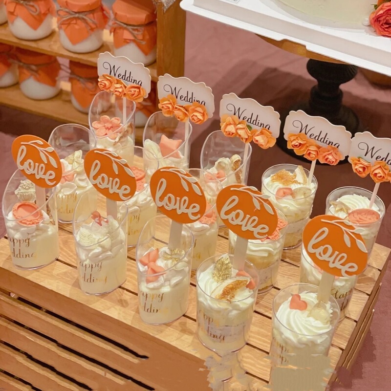 Orange Wedding Plug-In Dessert Table Wedding Cake Cup Wooden Stick Decoration Love Forest Orange Engagement Sticker Orange Wedding Plug-In Dessert Table Wedding Cake Cup Wooden Stick Decoration Love Forest Orange Engagement Sticker