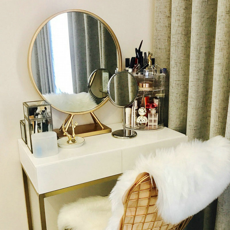 Nordic Bedrooms Round Dresser Princess Desktop Cosmetic Mirror Hotel Decoration Swing with desktop mirror Dresser Bathroom Mirror-Taobao