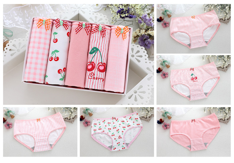 5 phụ nữ đồ lót cotton hoạt hình thoải mái sinh viên dễ thương bông đồ lót phụ nữ tam giác hộp quà tặng đồ lót quần lọt khe