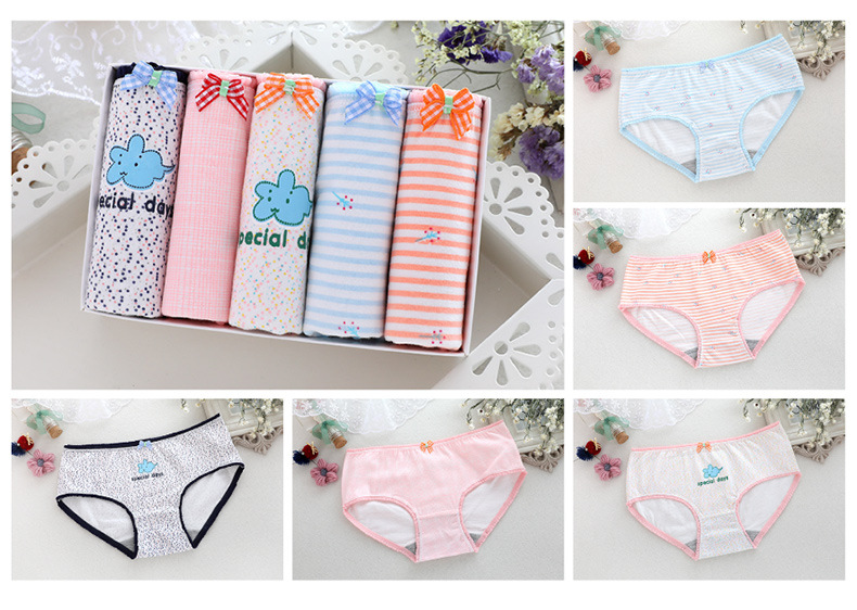 5 phụ nữ đồ lót cotton hoạt hình thoải mái sinh viên dễ thương bông đồ lót phụ nữ tam giác hộp quà tặng đồ lót quần lọt khe