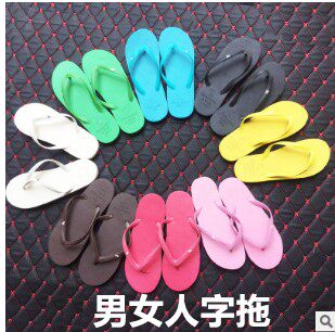 Flip-flops men and women wear non-slip beach slippers flat-bottomed toe vacation couples college tide fan slippers solid color neutral