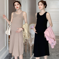 Maternity dress spring and autumn knit dress sleeveless round neck vest dress base fashion long suspender skirt
