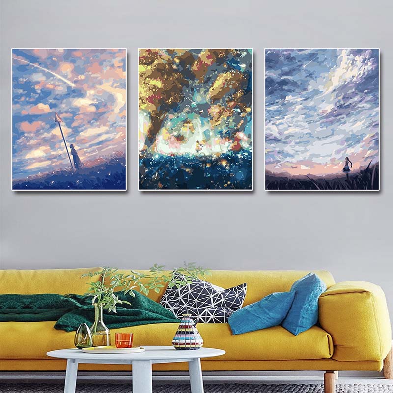 Digital oil painting simple hand painted adult decompression abstraction modern living room bedroom decoration painting distance to the sky