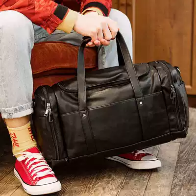 Leather handbag men's travel bag short-distance large-capacity duffel bag business travel sports fitness backpack tide brand