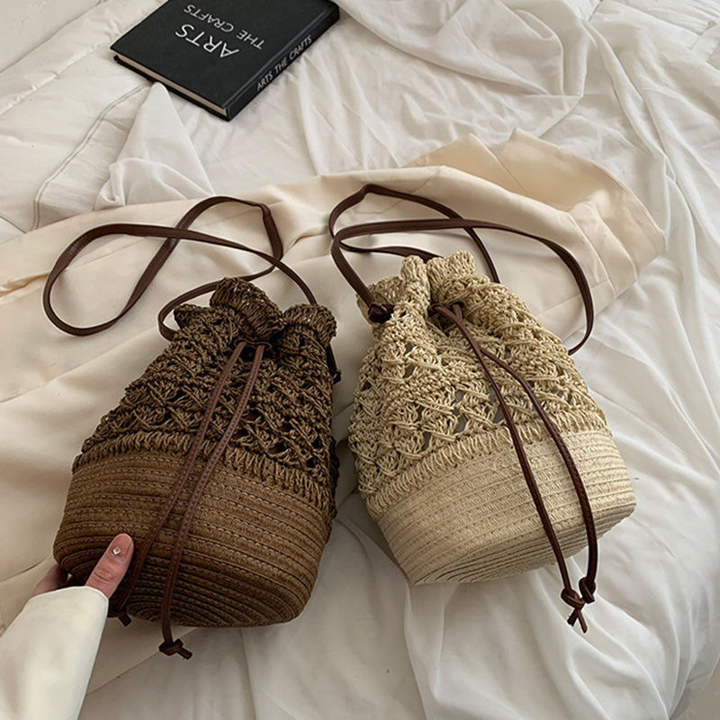Simple Style, the Descendants of the Sun, Jiao Mei's Favorite Bucket Bag, Woven Bag, Beach Bag for Women, Straw Bag, Crochet Bag