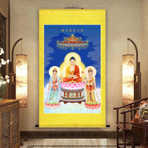 Oriental Three Saints Silk Scroll Hanging Painting Medicine Master Three Medicine Buddha Sunlight Moonlight Bodhisattva Home Portrait Decorative Painting