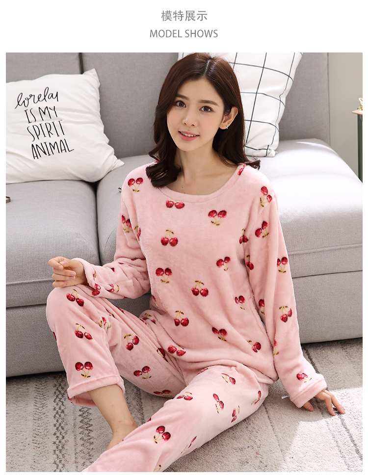 Bộ đồ flannel dày mùa thu và mùa đông của phụ nữ có thể được mặc bên ngoài phiên bản tiếng Hàn của dịch vụ nhà mùa xuân và mùa thu san hô lông cừu tươi của học sinh đồ bộ thun