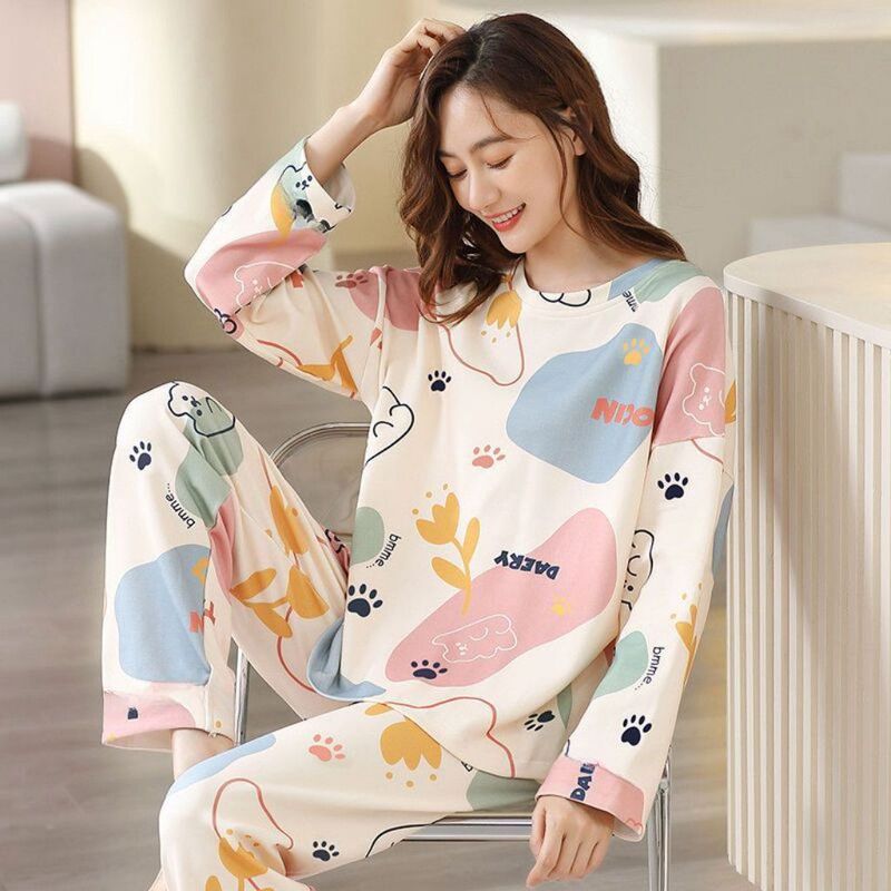 100% High-End Women's Pajamas, Spring and Autumn Long-Sleeved 2026 New Cartoon Style, Can Be Worn Outside, Autumn and Winter Home Wear Two-Piece Set 100% High-End Women's Pajamas, Spring and Autumn Long-Sleeved 2026 New Cartoon Style, Can Be Worn Outside, Autumn and Winter Home Wear Two-Piece Set