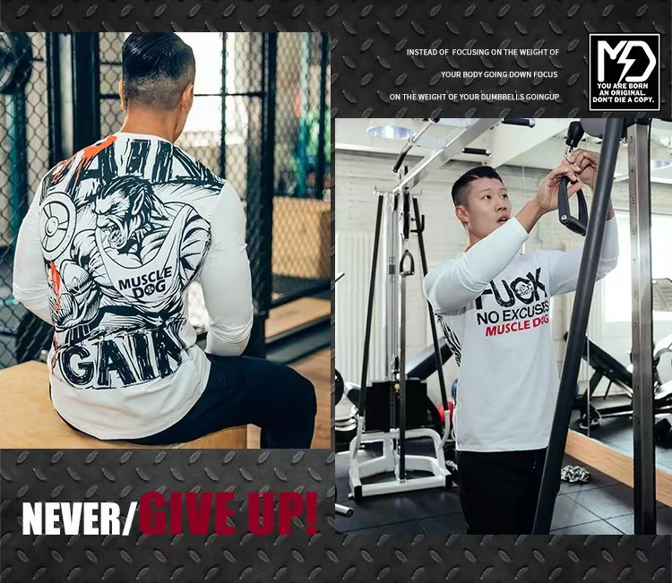 MuscleDog Chó cơ bắp Áo thun dài tay Man Strong Man Truyện tranh In thể thao mùa đông Quần thể dục