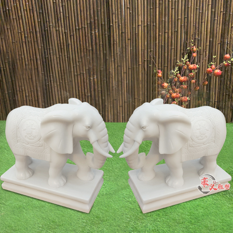 White marble stone carving elephant pair Feng Shui small animal Lucky town House Sunset Red hotel janitor marble ornaments