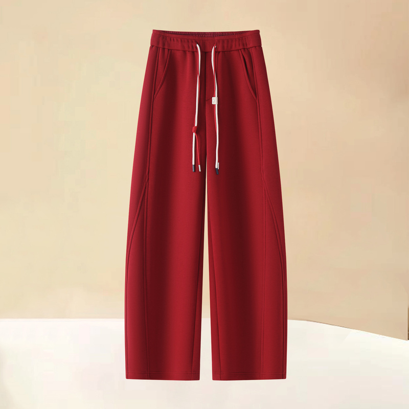 European-Style Design Drawstring Wide-Leg Sweatpants for Women, Spring 2026 New Model, Elegant Slimming Casual Sports Curved Long Pants