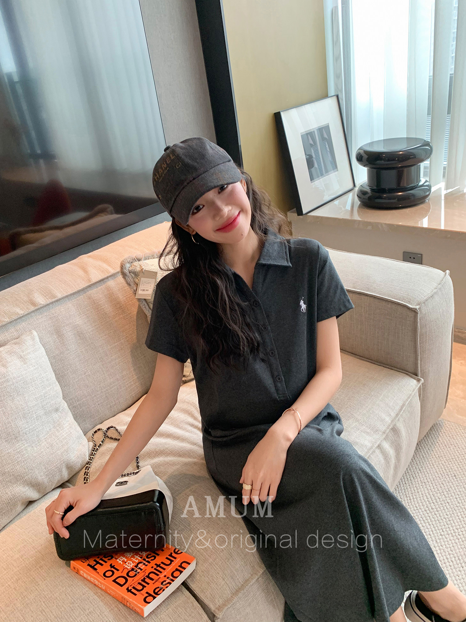 ◆ Amum Maternity Wear ◆ Elegant Lazy Dress~Polo Collar Casual Dress, Slimming and Flattering for Petite Pregnant Women. — 5