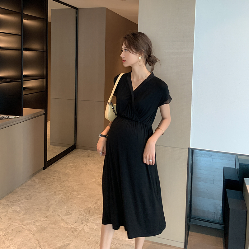 2022 Summer clothing Black thin Modale Short-sleeve gestation for breast-feeding and breast-feeding