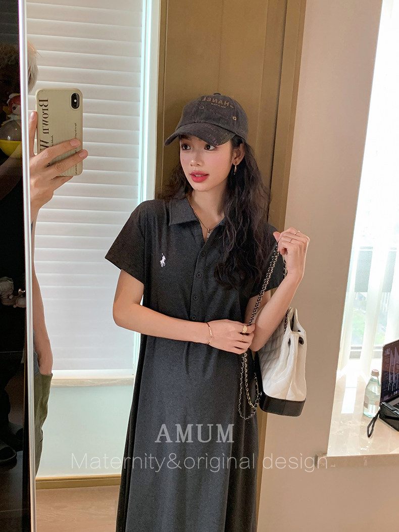 ◆ Amum Maternity Wear ◆ Elegant Lazy Dress~Polo Collar Casual Dress, Slimming and Flattering for Petite Pregnant Women. — 12