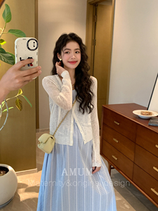 Amum Maternity Wear ◆ Antique Girl~Fresh Blue Plaid Girly Long Round-Neck Sleeveless Tank Dress for Summer