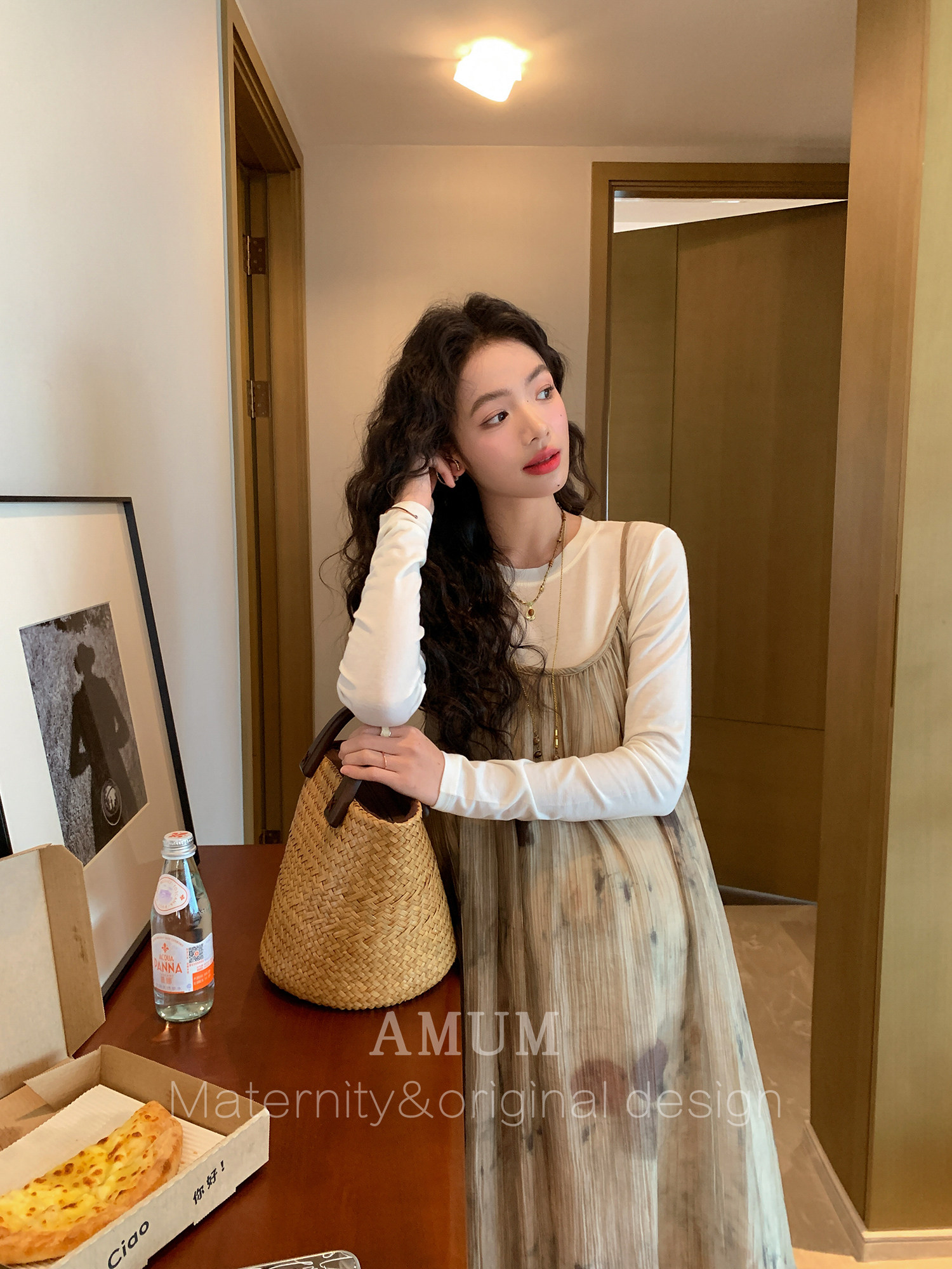 ◆ Amum Maternity Wear ◆ Outfits for Pregnant Moms~ Vintage Pleated Stylish Summer Dress That Doesn'T Show Pregnancy, Loose-Fitting Strap Dress. — 8
