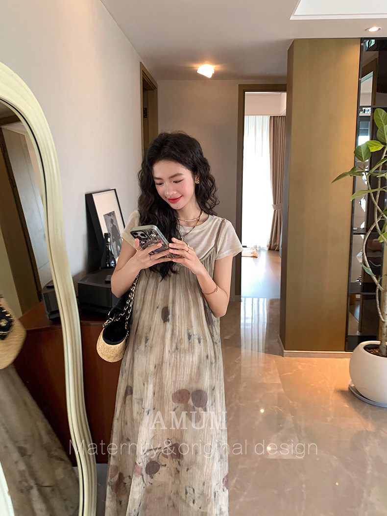 ◆ Amum Maternity Wear ◆ Outfits for Pregnant Moms~ Vintage Pleated Stylish Summer Dress That Doesn'T Show Pregnancy, Loose-Fitting Strap Dress. — 14