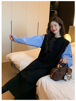 ◆AMUM孕妇装◆孕妈穿搭~不显怀复古压褶洋气夏装宽松吊带连衣裙 — 22