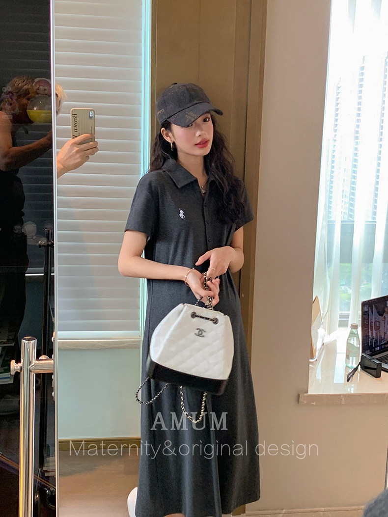 ◆ Amum Maternity Wear ◆ Elegant Lazy Dress~Polo Collar Casual Dress, Slimming and Flattering for Petite Pregnant Women. — 20