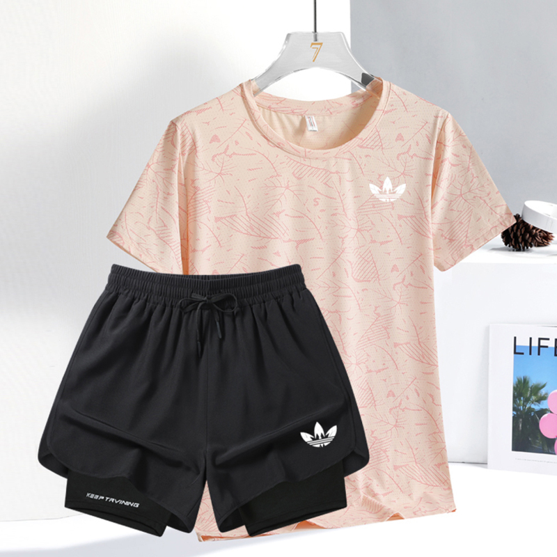 Ole Ice Silk Quick-Drying Sports Suit Women's Summer Short-Sleeved Running Suit Fitness Camouflage Quick-Drying T-Shirt Yoga Training Suit