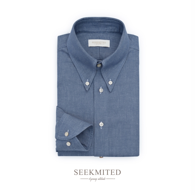 Seekmited Naples Italian-Style Waterfall Sleeve Long Pointed Collar Cotton-Linen Silk Denim Shirt New Aristocratic Old Money Shirt