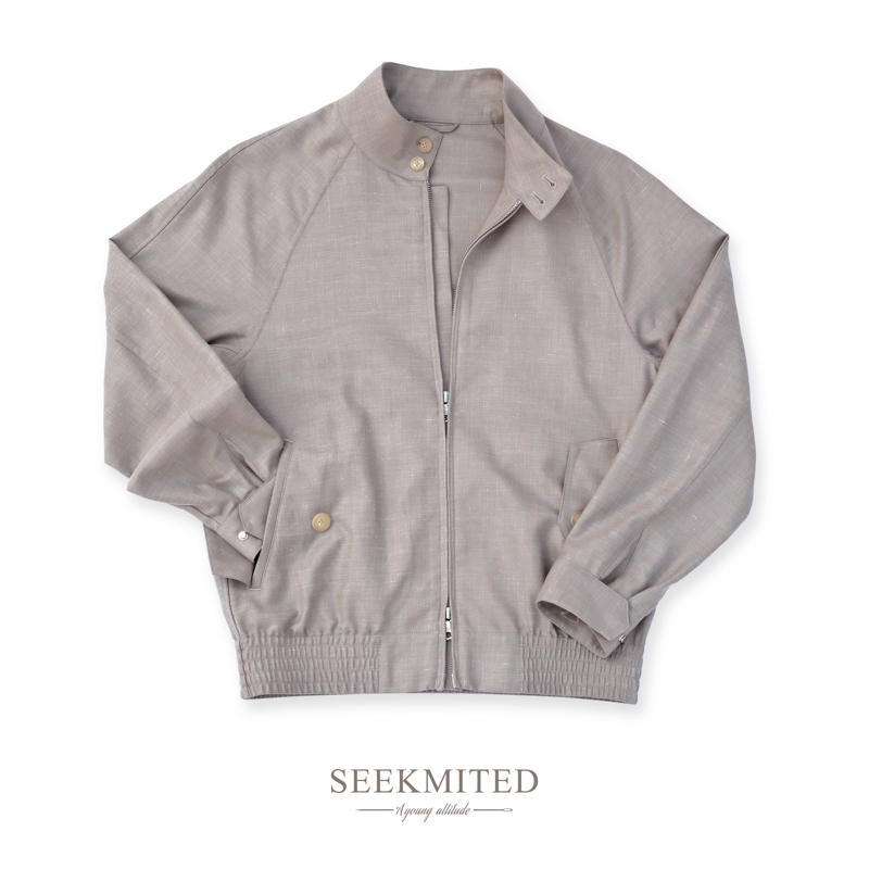 Seekmited Wool and Silk G9 Harrington Jacket Men's Old Money Style Stand Collar Loose Casual Spring and Autumn Thin Jacket