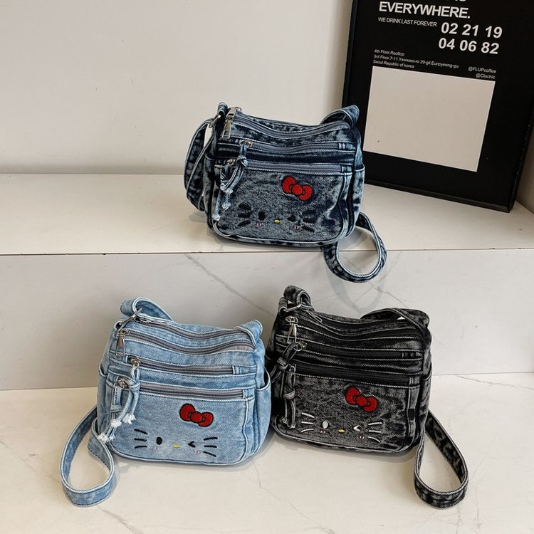 2025 New Fashion Denim Lazy Style Retro Shoulder Bag American Style Women's Backpack Travel Embroidered Cat Crossbody Bag 2025 New Fashion Denim Lazy Style Retro Shoulder Bag American Style Women's Backpack Travel Embroidered Cat Crossbody Bag