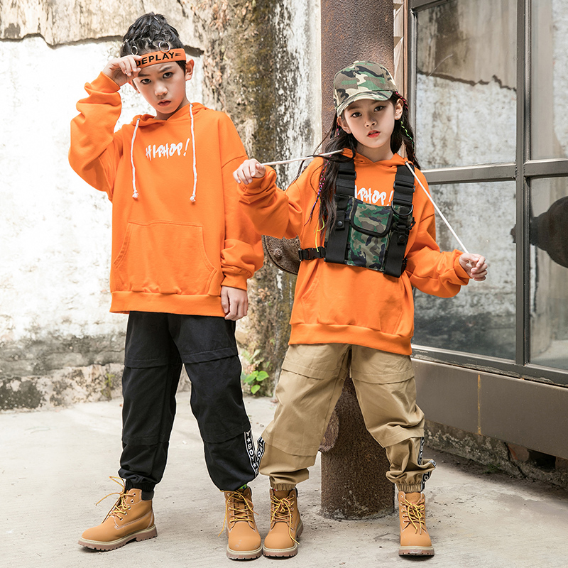 Children's street dance suit hip-hop handsome boys and girls hiphop tide clothing girls jazz dance performance clothing loose