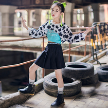 Girls jazz dance costumes girls rehearsal for dance wear JK black short dress suit children to perform the walk show wave