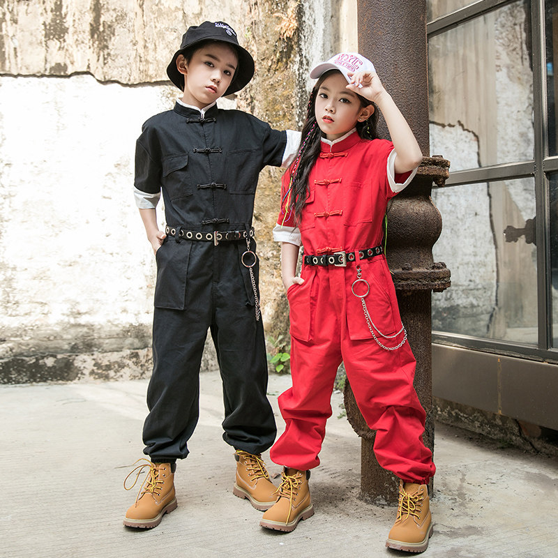 Children's hip-hop suit boys and children hip-hop hiphop Chinese wind overalls jumpsuit girls show clothes tide
