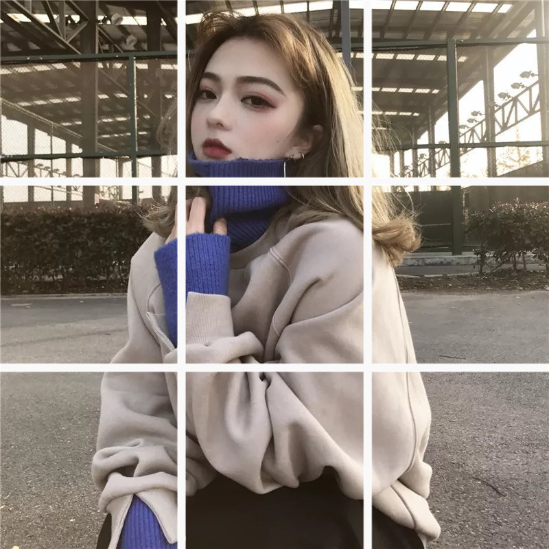 Phụ nữ mùa thu 2018 phiên bản Hàn Quốc mới của học sinh lỏng lẻo giả hai cổ cao áo len dày tay dài cộng với áo nhung đầm dài qua gối cho tuổi trung niên