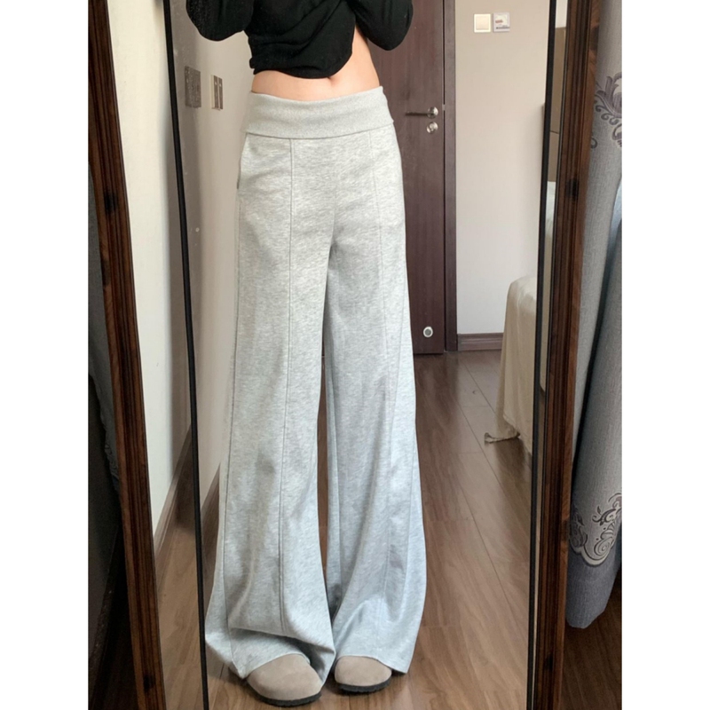 Korean-Style Lazy Design Wide-Waist Air-Layer Sports Sweatpants for Women, Autumn High-Waist Drapey Casual Wide-Leg Pants