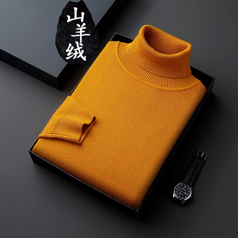 Autumn and Winter Fine-Spun Cashmere Sweater for Men, High-Neck, Loose, Thickened Sweater, Middle-Aged, Solid Color, Base Knitwear, Plus Size