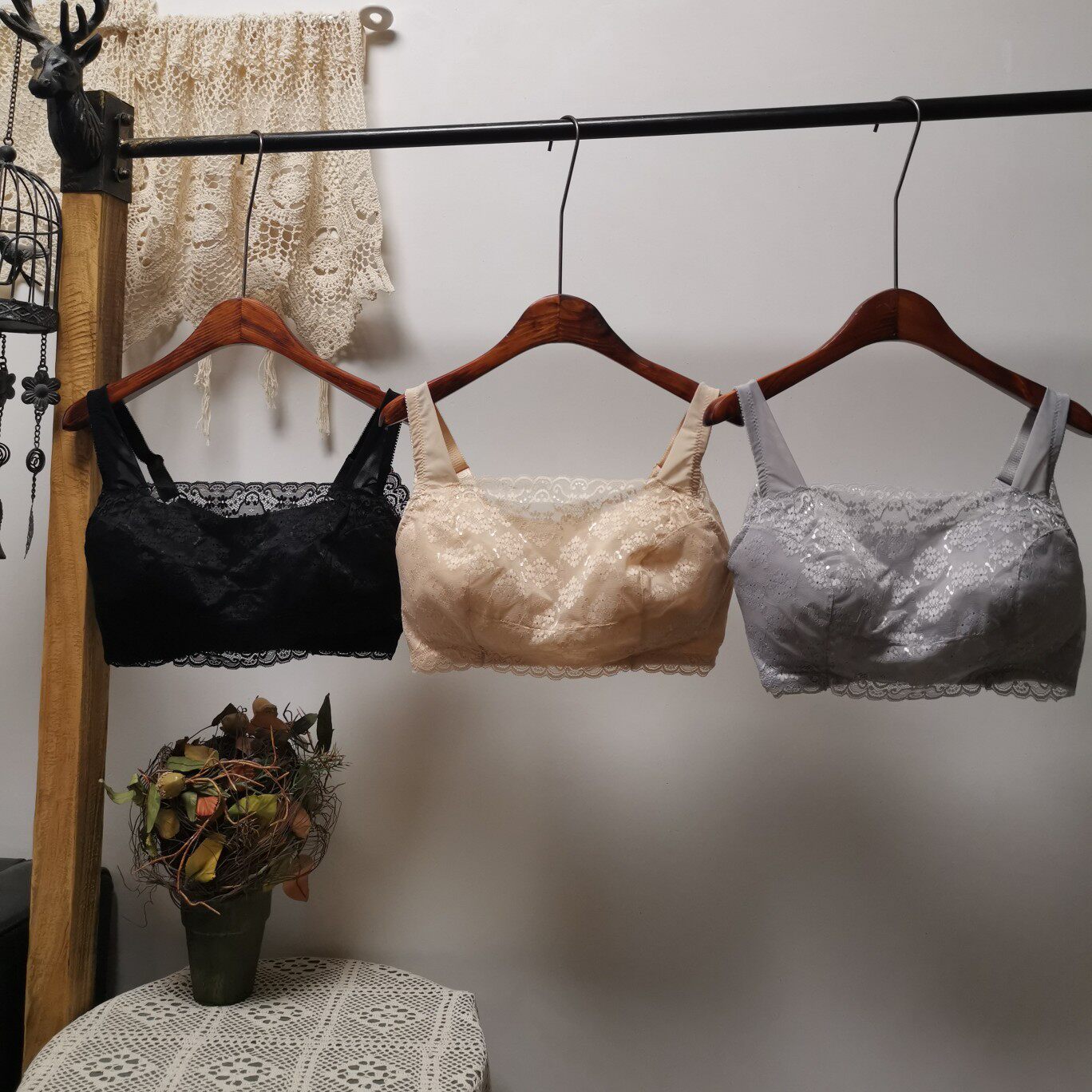 Large size No steel ring female bra lace small cute style bra anti-walking light to gather big chest for small 75-110BCDE