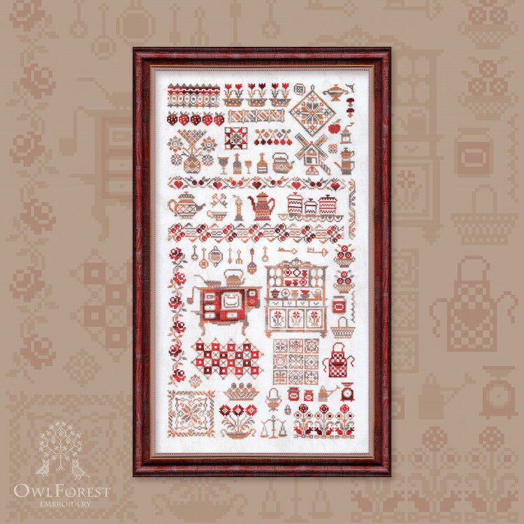 Cross embroidered saga format XSD redrawn electronic drawing source file Owlforrest retro kitchen-Taobao