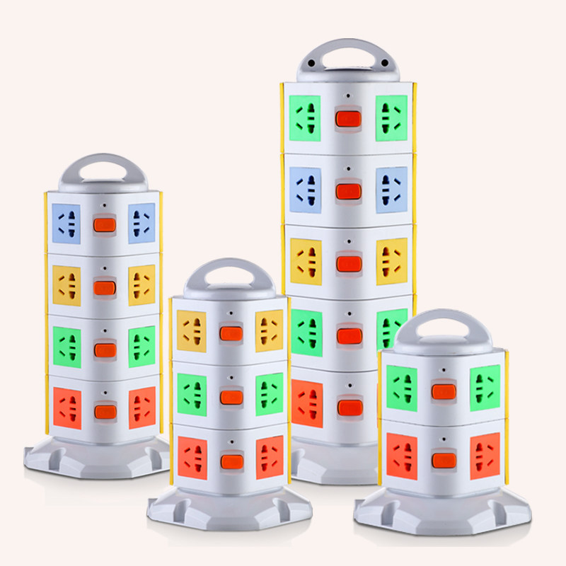 Multi-layer plug-in porous vertical socket tower plug-in plate with USB wiring board stereo four-sided disk