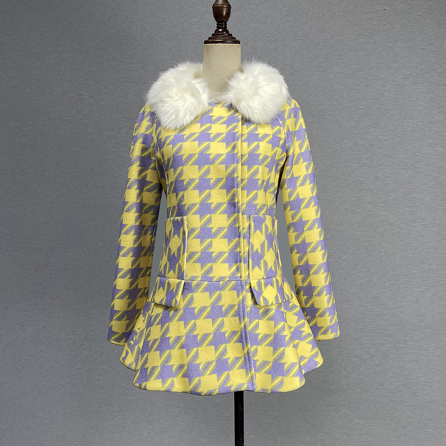 Wool woolen mid-length European and American style yellow coat