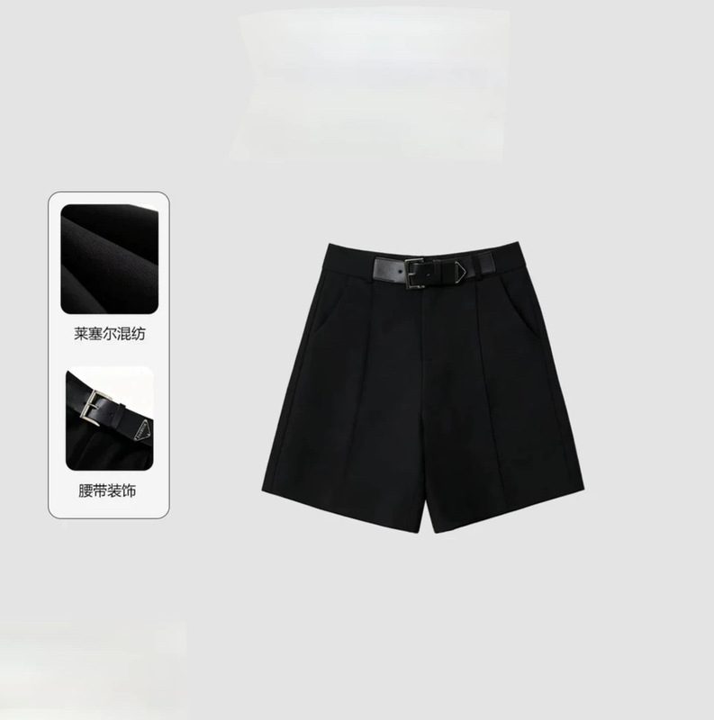 【Rest Day】Summer High-Waisted A-Line Slimming Black Shorts for Women, Casual and Stylish Versatile Mid-Length Wide-Leg Trousers